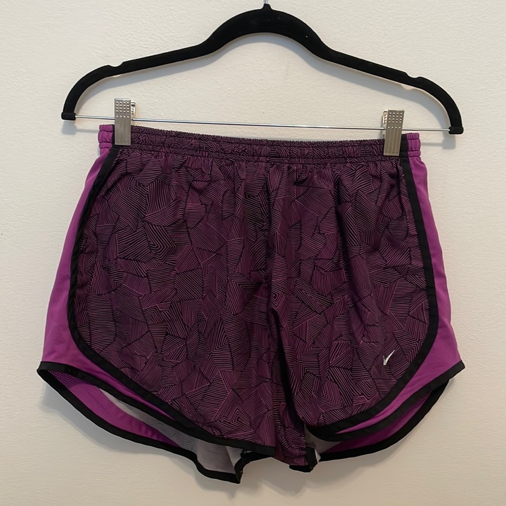 Purple and black Nike dri-fit tempo shorts